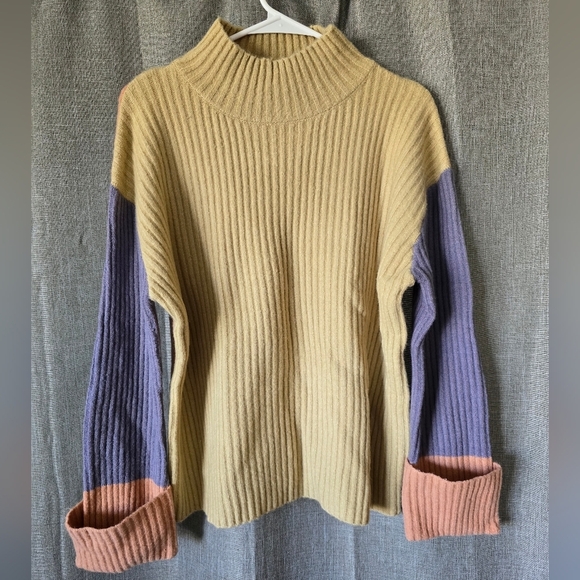 Paper Crane Anthropologie Calico Colorblock Mockneck Sweater Size S - Picture 1 of 5